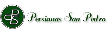 Logotipo de "Persianas San Pedro" con letras cursivas verdes y el monograma "PSP" en un círculo verde.